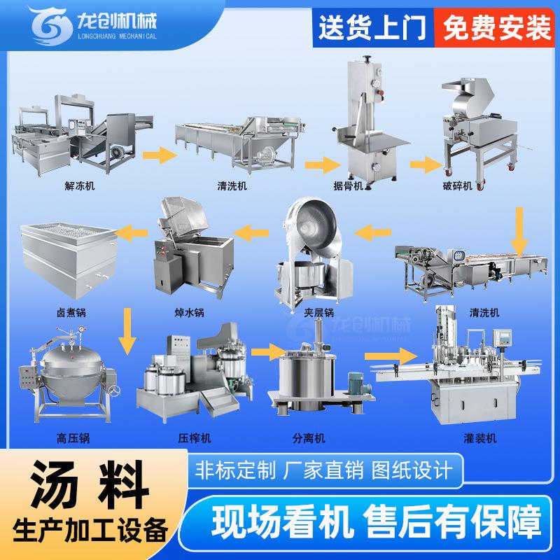 调味品骨汤加工设备 大骨解冻清洗切割破碎焯水卤煮熬制流水线