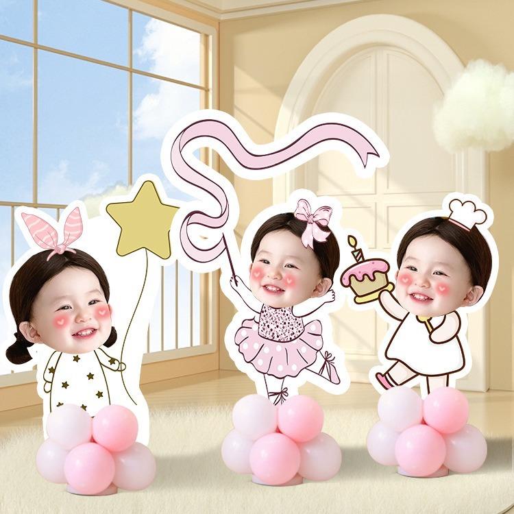 生日装饰场景布置背景墙周岁百天满月人形立牌kt板头像迎宾牌道具