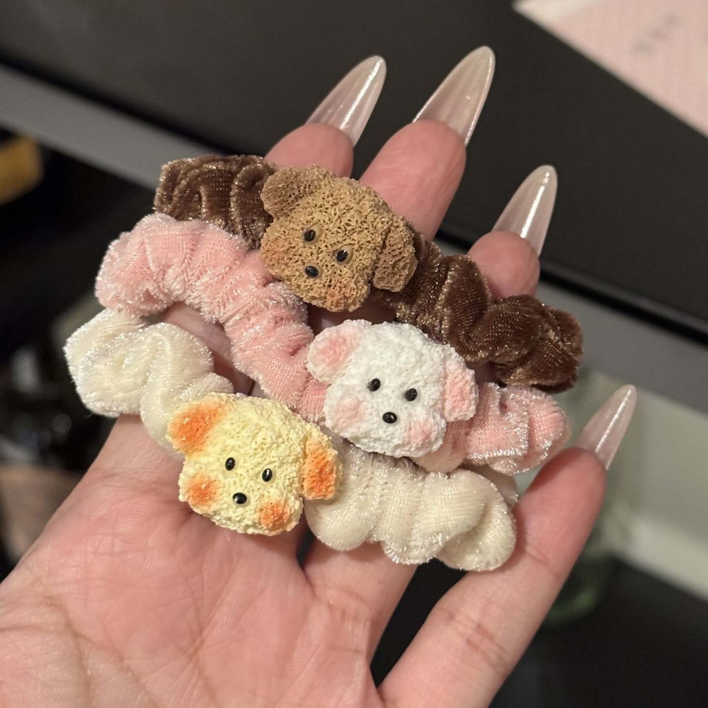 卡通毛绒小狗发圈卡通甜美少女马