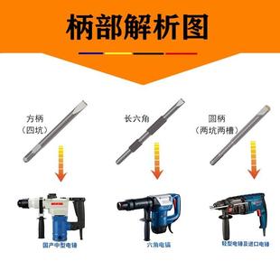 电锤六角合金尖扁凿子铲墙王混凝土开线槽无螺纹方柄圆柄冲击钻头