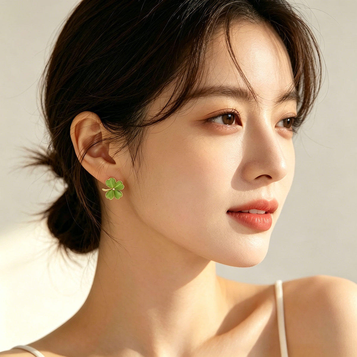 绿色四花瓣耳饰耳环女