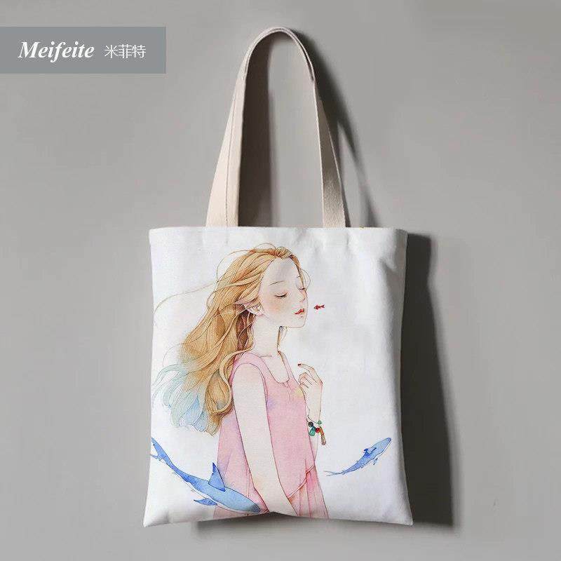 那仁豆蔻少女水彩手绘插画 画集单肩包文艺小清新韩版帆布环保袋,收纳整理,购物袋/环保袋/帆布袋,淘宝优惠券,粉丝福利购,淘宝优惠卷
