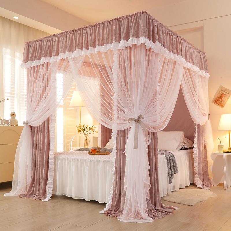 2024新款高级家用遮光床帘蚊帐一体式宫廷支架落地卧室床幔防风