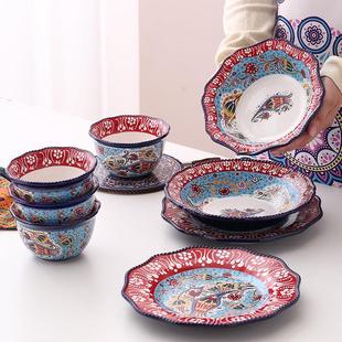 土耳其陶瓷餐具网红绳边盘子餐盘个性家用创意盘子方盘碗碟套装