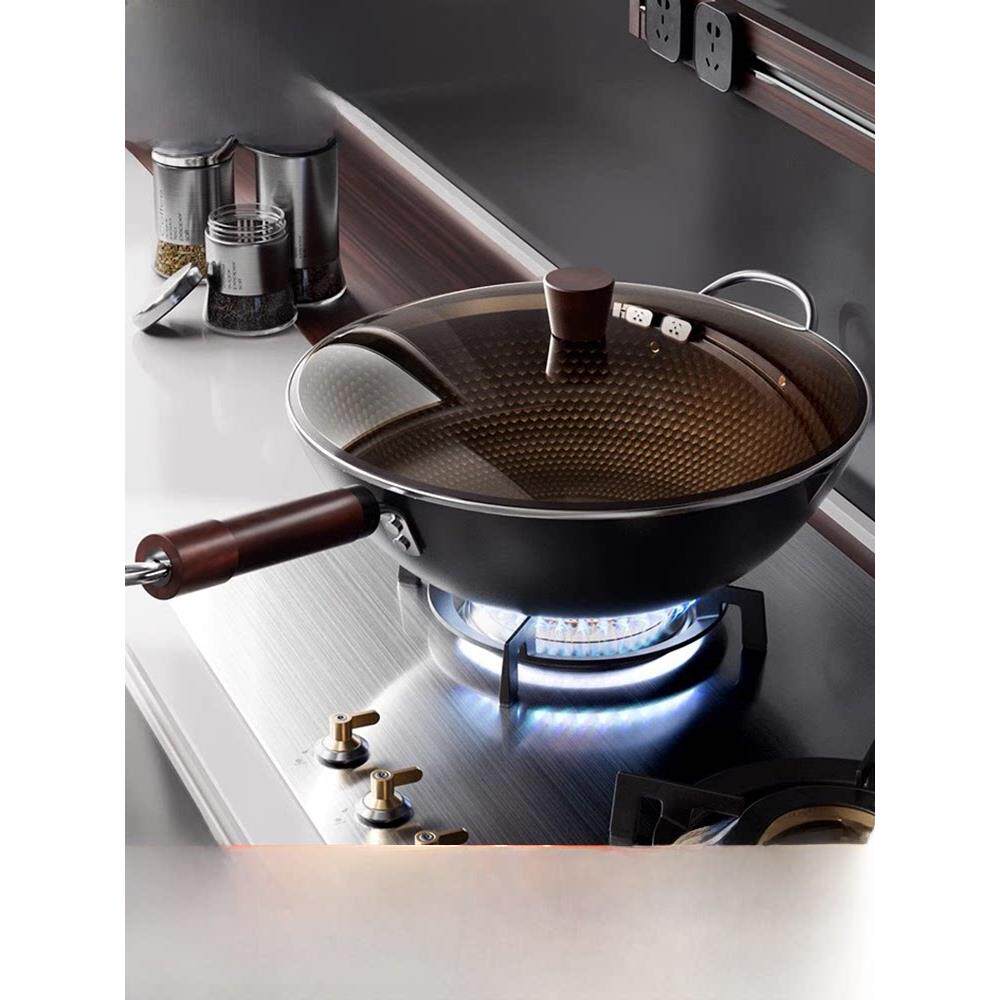 陆川正宗铸铁锅双耳无涂层家用不粘锅老式生铁燃气灶锅