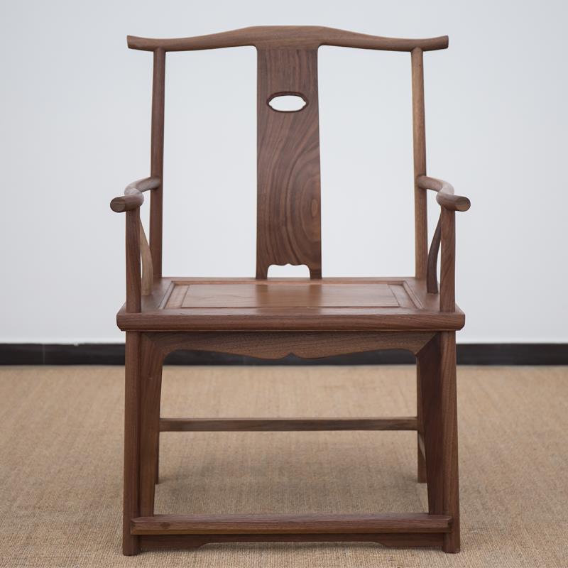 新中式禅意黑胡桃木太师椅实木打坐椅主人椅老榆木家具官帽圈椅