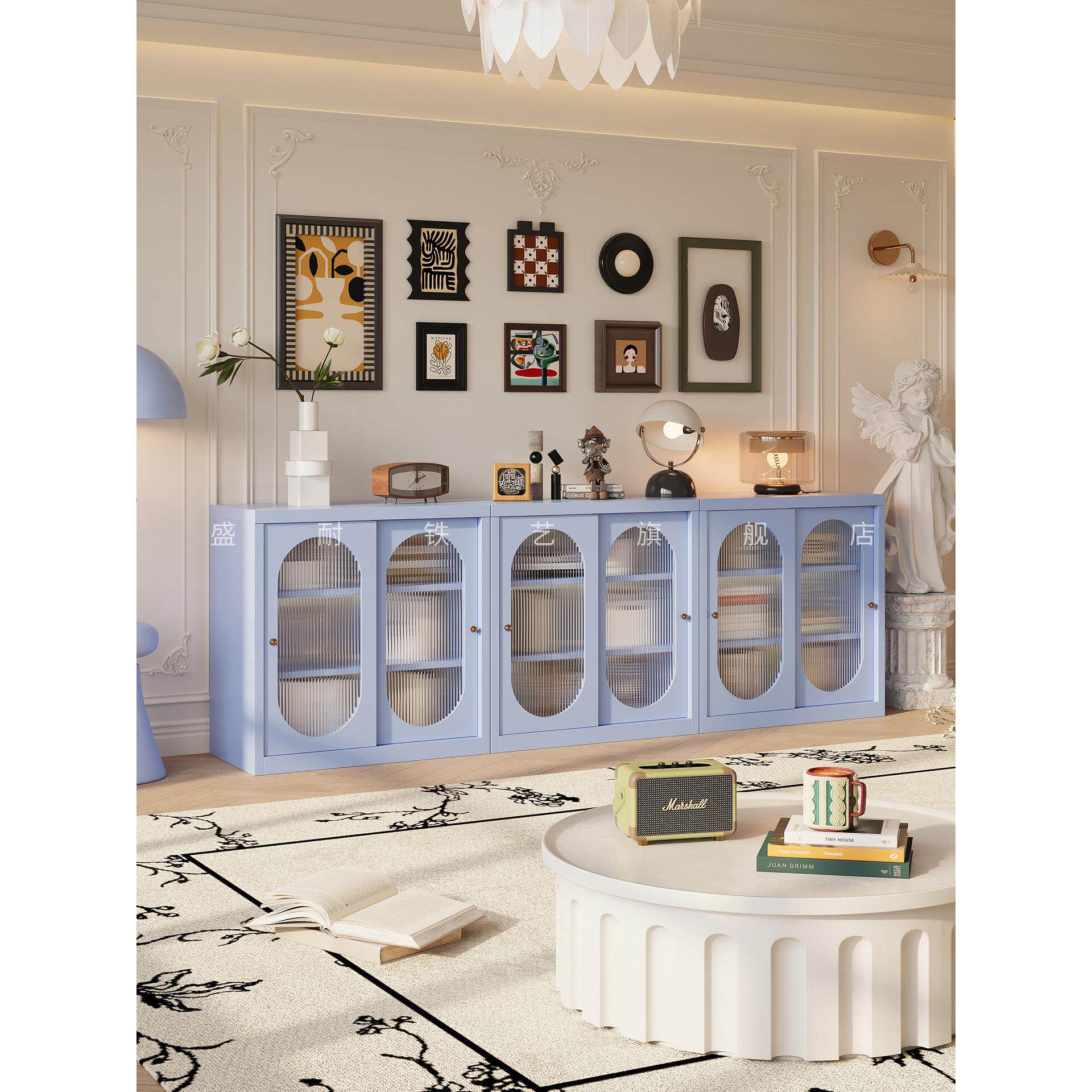 简约移门书柜矮柜组合储物收纳柜自由组合客厅书架一体靠墙置物架