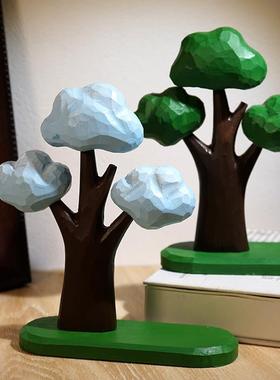 “云边有棵树”木雕摆件卡通创意办公室电脑桌面书柜解压装饰品