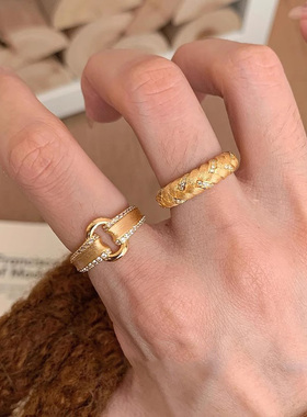 中古编织拉丝麦穗戒指女小众设计
