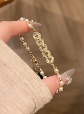 碎冰冰五帝钱珍珠串珠手链女轻奢