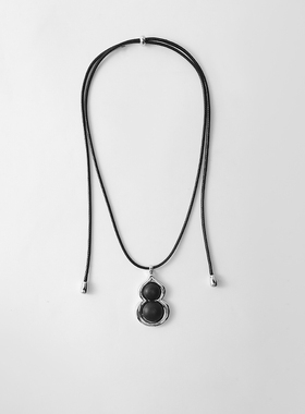 复古黑色皮绳葫芦吊坠项链女轻奢