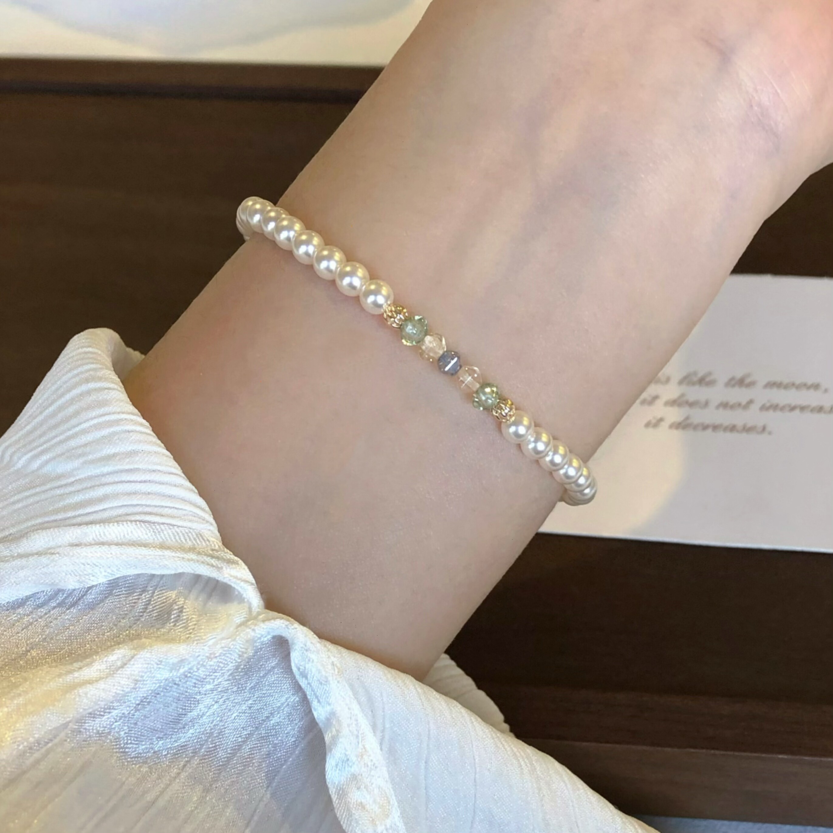 彩色水晶捷克珠珍珠手链女款