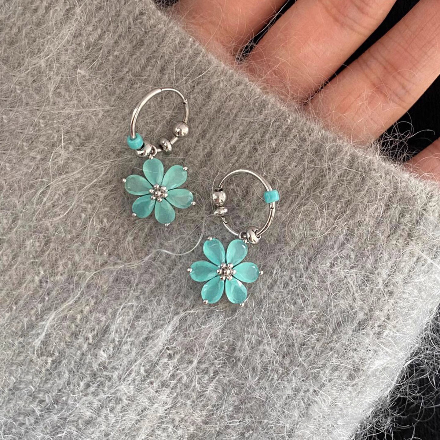 森系薄荷绿花朵耳环女轻奢高级感小众设计小清新夏日个性百搭耳扣,饰品/流行首饰/时尚饰品新,耳环,淘宝优惠券,粉丝福利购,淘宝优惠卷