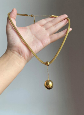 金色亮面半圆吊坠项链女2025新款