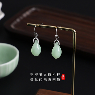 兰花耳环女小众独特旗袍汉服耳饰 新中式 仿和田玉耳坠2026新款 爆款