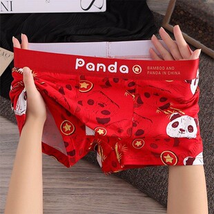 纯棉新款本命年红色男士内裤男生运动平角裤潮结婚透气四角短裤头