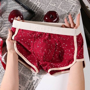 2025男士纯棉内裤大红色本命年舒适潮流短裤青少年宽松运动裤衩男