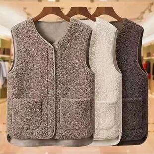 羊羔毛马甲背心女皮毛一体外搭2025秋冬新款洋气潮流时尚马夹外穿