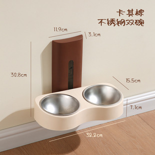 宠物碗猫咪饮水喂食器悬挂水碗可固定 猫碗猫食盆一体双碗挂壁式