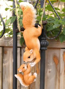 仿真松鼠挂件花园装饰小摆件树脂工艺品花盆阳台庭院吊件户外装
