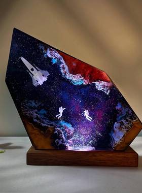 宇航员树脂木艺术灯星际树脂小夜灯宇宙银河小夜灯送给朋友的礼物