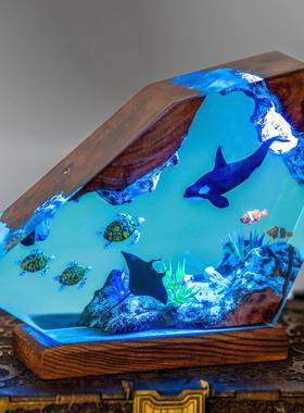 虎鲸和海龟树脂夜灯海洋灯手工制作的家居装饰环氧树脂圣诞礼物