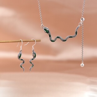 - 925银项链套链简约时尚银蛇吊坠圆环字链女生轻奢银耳坠