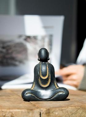 新中式国风无相无面佛像禅意摆件书房饰品茶宠仿铸铁手工家居摆设