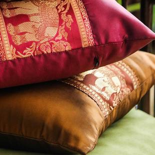 东南亚泰丝绣花抱枕泰式酒店会所沙发靠垫靠枕床头腰靠汽车腰枕套