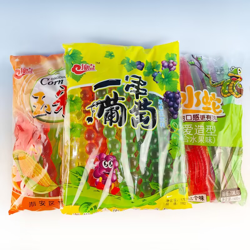 一串葡萄果冻果冻棒加长葡萄果味棒冰饮料碎碎冰吸吸冰水果冰棒