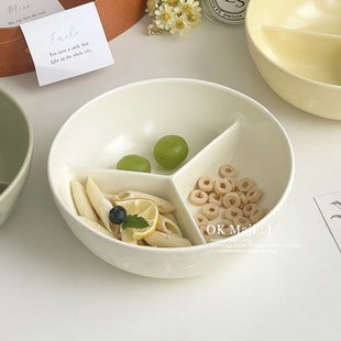 奶油风餐具加深三格碗食堂打饭碗陶瓷可微波大碗家用分格餐碗饭碗