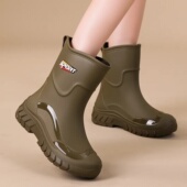 保暖加绒女士雨靴防水防滑耐磨厨房轻便一体胶鞋 新款 中筒女士雨鞋