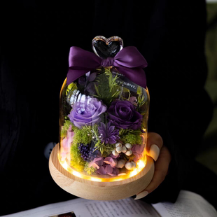 永生花紫色花束LED小夜灯真花高级感摆件实用送妈妈闺蜜女神节礼