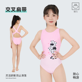 佳适CASS儿童泳衣女童专业训练女孩2025新款 学生连体竞速卡通熊猫
