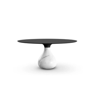 水滴形大理石底座设计高端圆形餐桌木质台面圆餐台大理石转盘桌子