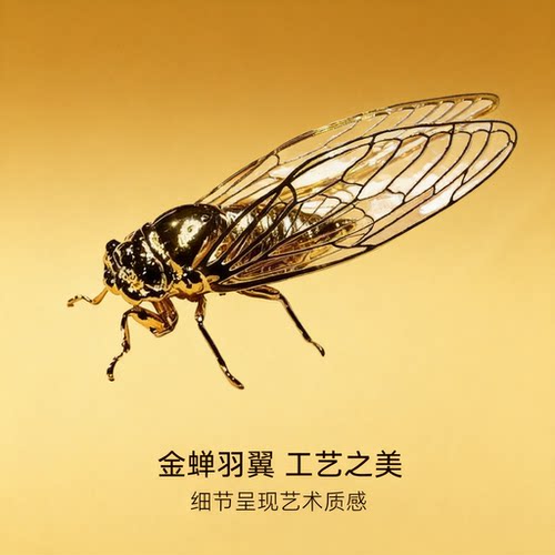 精工立体金蝉通透羽翼金色摆件书房茶桌升学创意一鸣惊人随身把玩