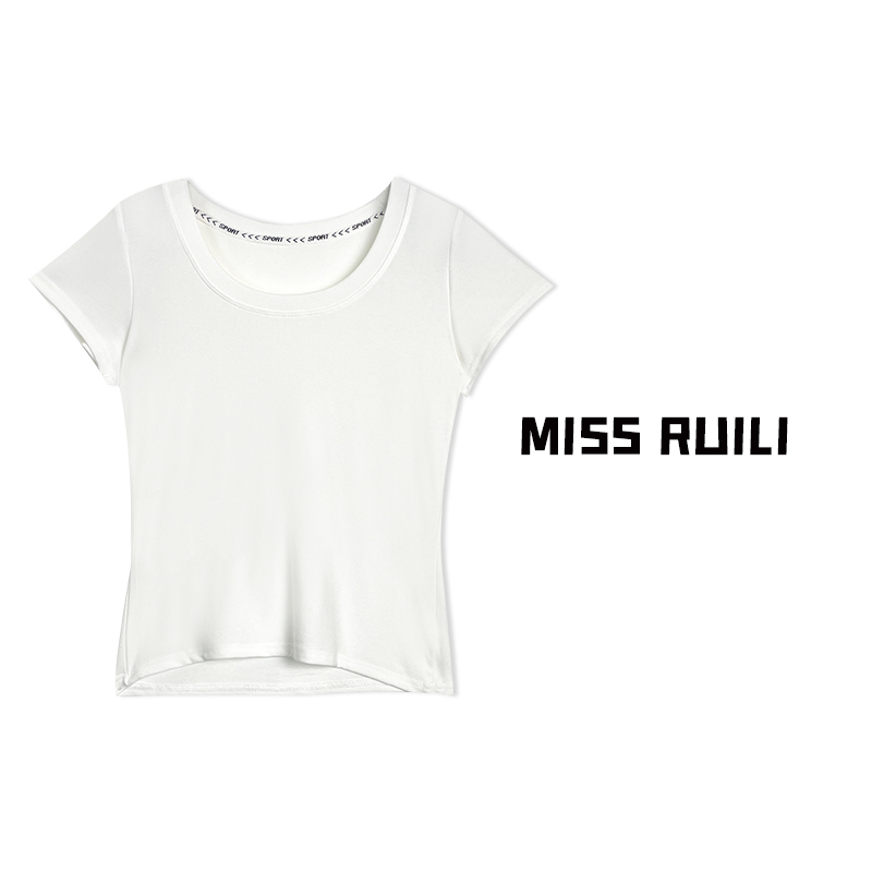 MISS RUILI定制韩版低圆领织带纯色百搭修身豆腐t恤女A6985