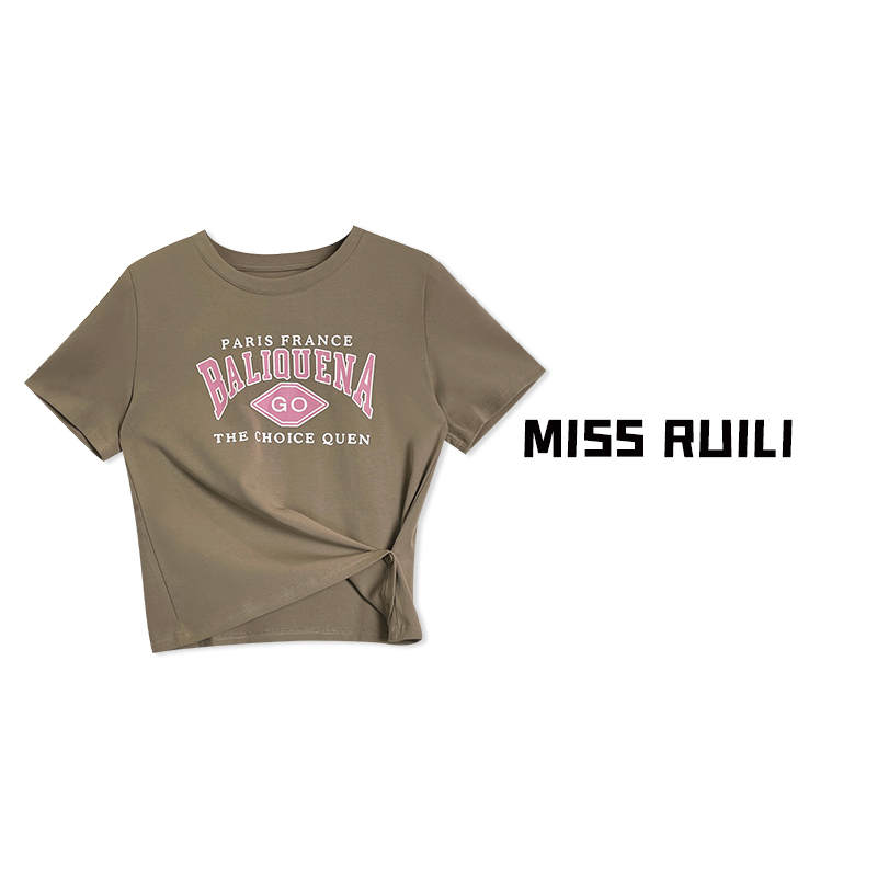 MISS RUILI定制 夏季美式字母印花正肩修身短袖T恤A7140