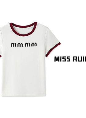 MISS RUILI定制  门店399！MM女士字母撞色圆领短袖T恤A7100