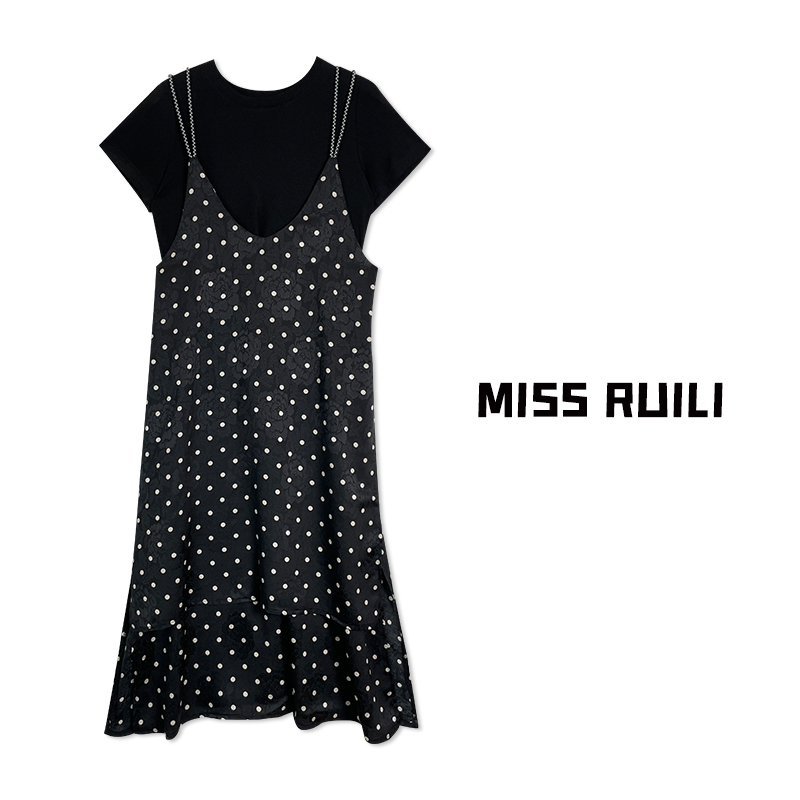 MISS RUILI定制 新款别致氛围感时尚减龄吊带连衣裙套装A7075 女装/女士精品 时尚套装 原图主图