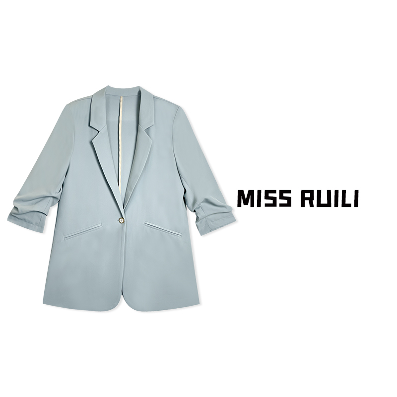 MISS RUILI定制 高货时尚设计感一粒扣七分袖薄款西装外套A7124