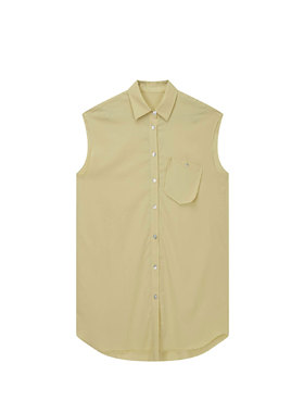 No5inmode治愈系口袋浮贴萊赛尔棉无袖衬衣阔型衬衫断码特卖