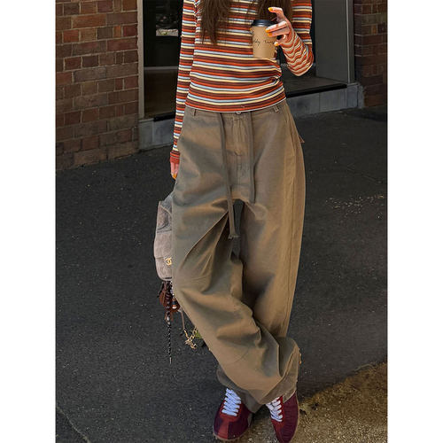 抽绳直筒休闲裤女新款早春通勤