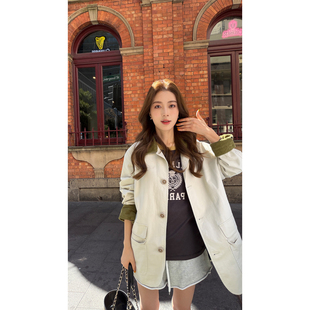 夹克上衣 宽松显瘦复古工装 炽火火 复古英伦风撞色领夹克女新款