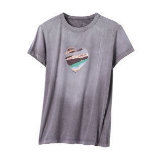 上衣 爱心涂鸦宽松圆领纯棉短袖 炽火火 灰紫色爱心印花t恤女新款