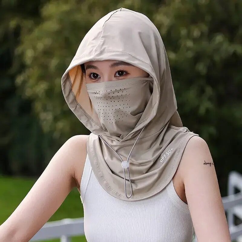 全脸护颈连帽冰丝防晒面罩女