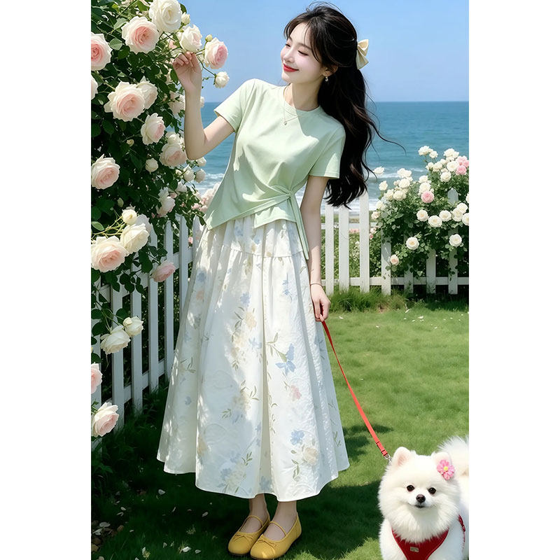 碎花半身裙套装女夏装2026超火减龄小个子小清新独特巨好看一整套