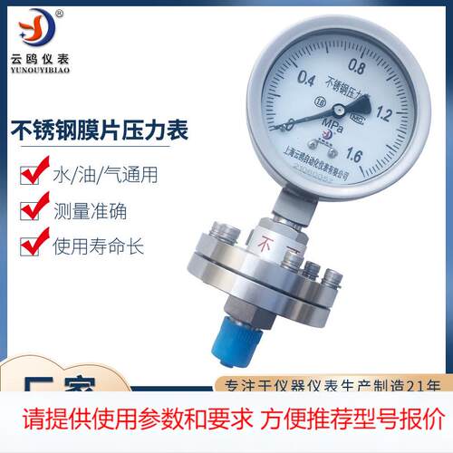不锈钢膜片压力表 法兰连接DN25 DN50 YPF-100B不锈钢膜片压力表