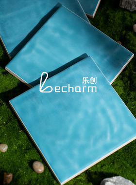 蓝色亮光面手工砖卫生间长条墙砖厨房阳台背景墙吧台餐厅瓷砖