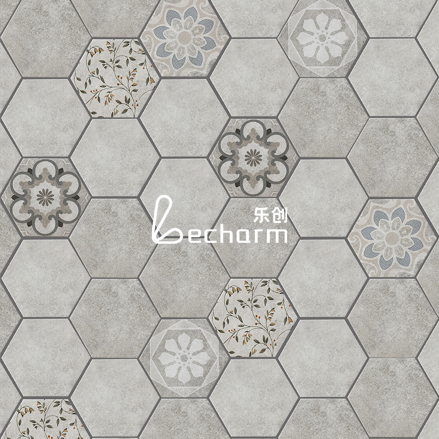 水泥灰六角砖阳台花砖糖果釉复古卫生间瓷砖厨房墙砖浴室防滑地砖